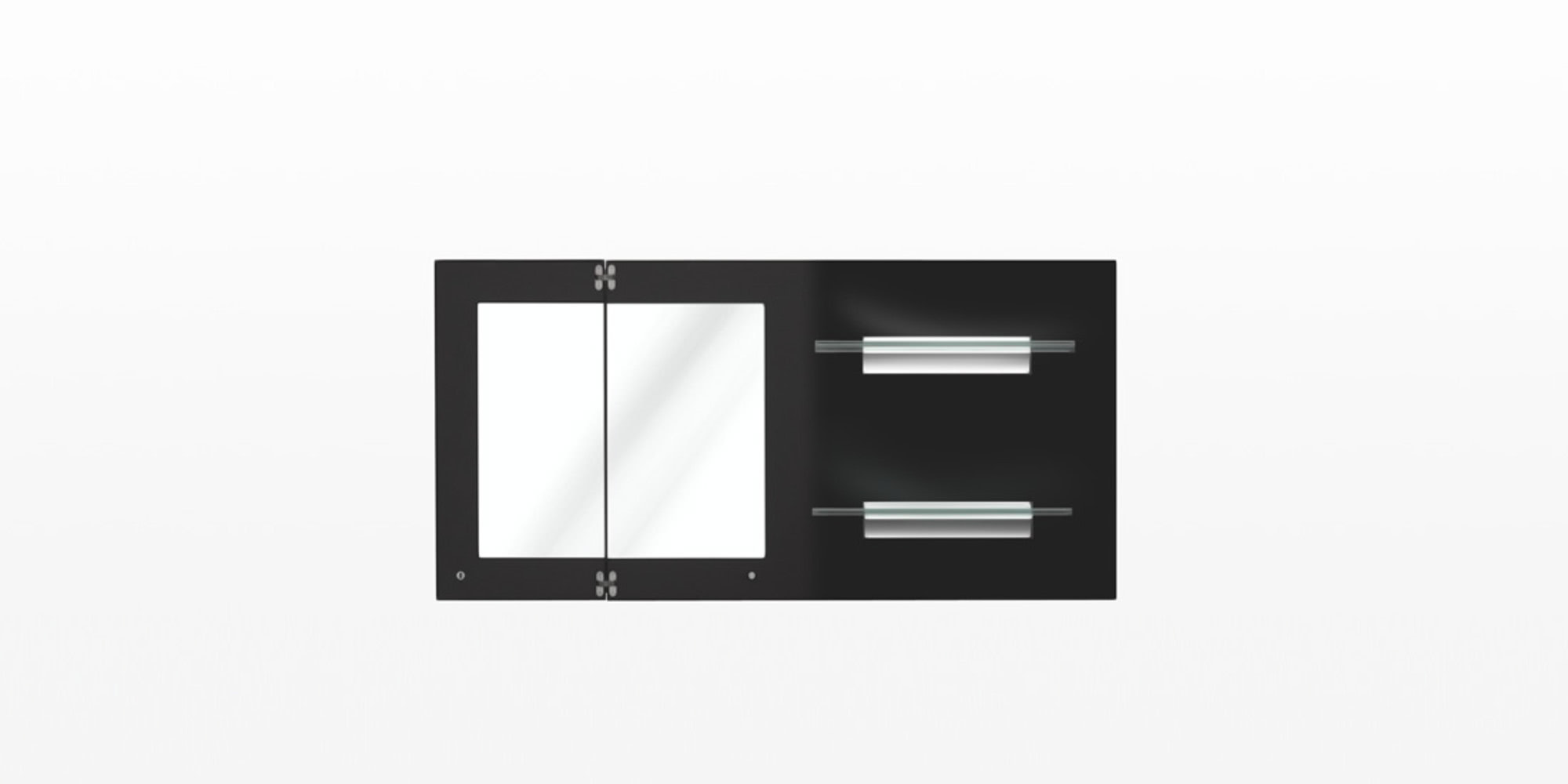 Design Initial Riga folding mirror with glass shelves on display